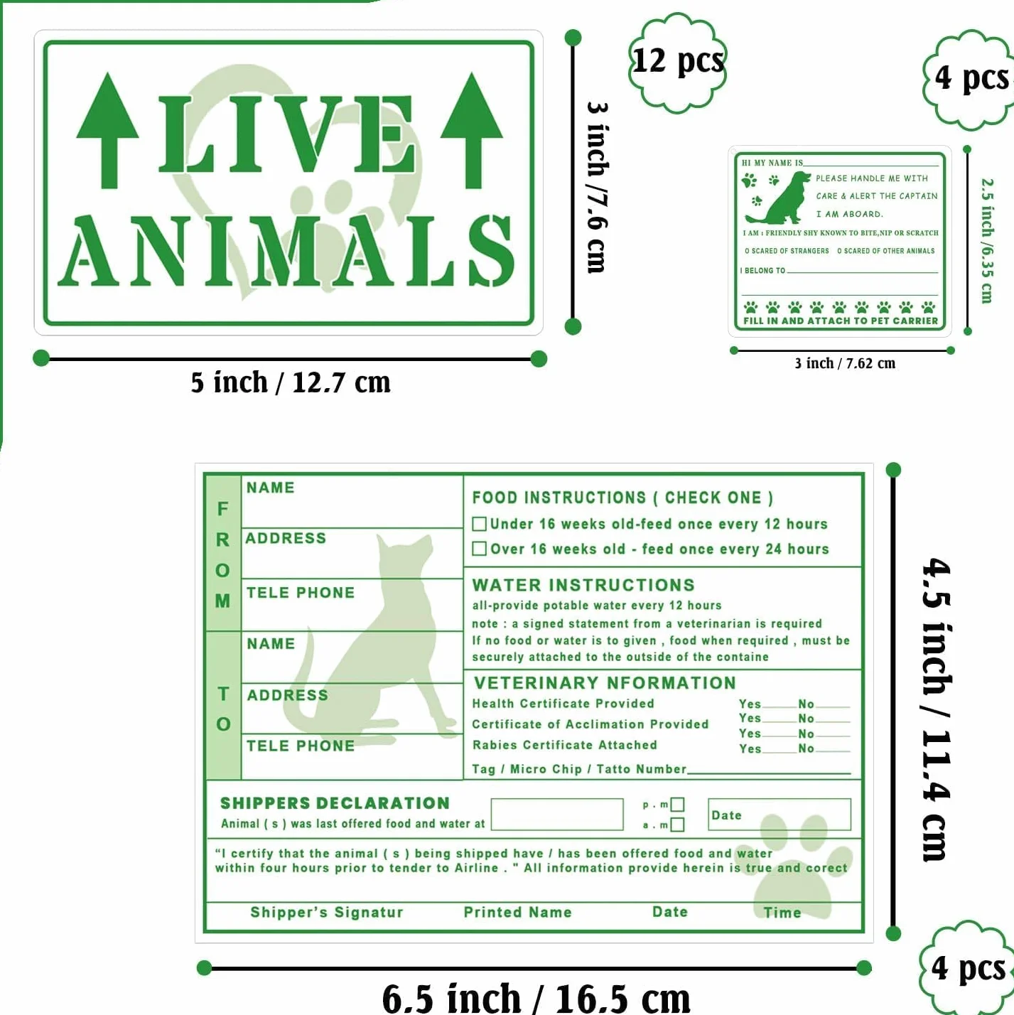 20 pegatinas de animales en vivo con flecha para envío y manejo de la caja de carga de aire y etiquetas de animales en vivo