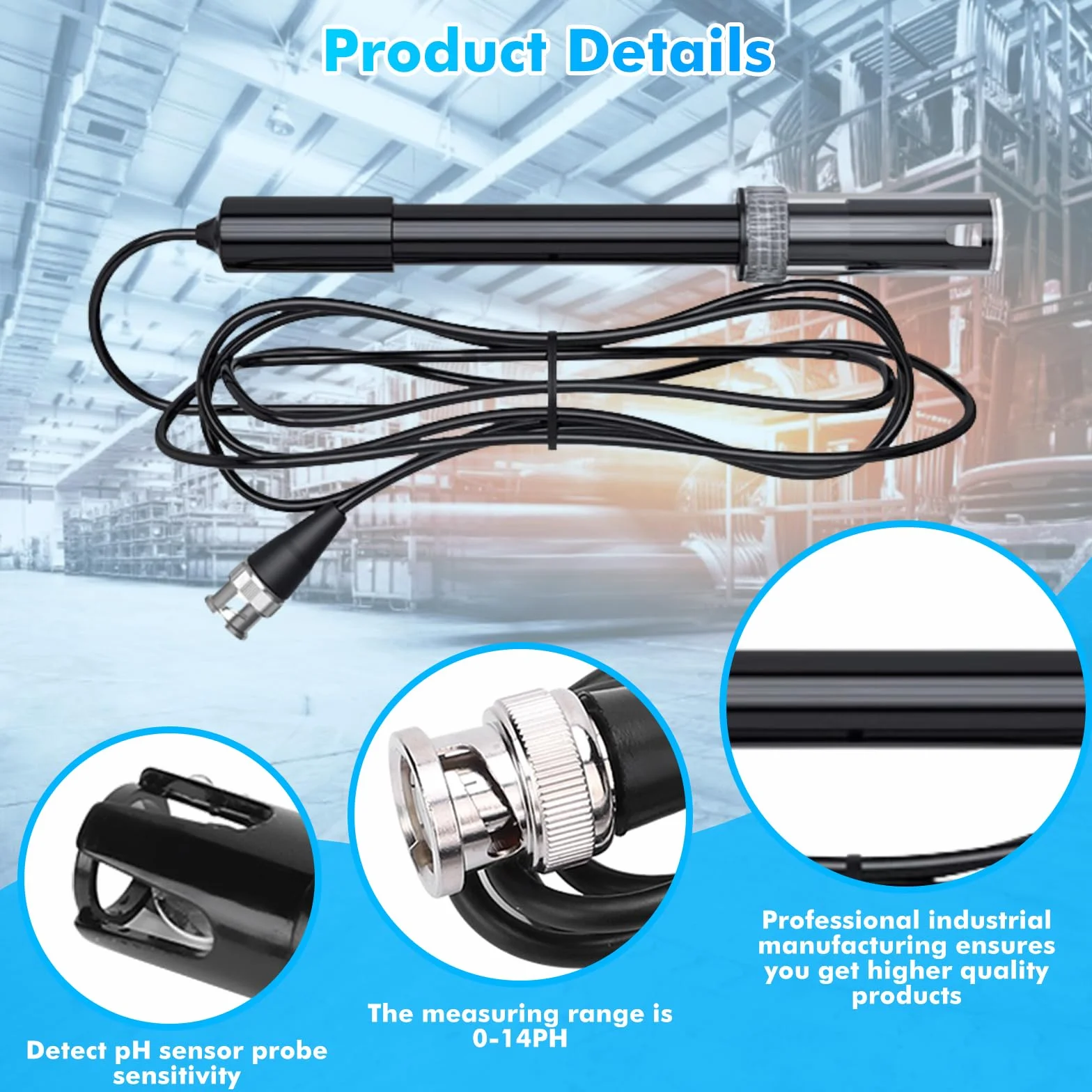 Sonda PH, 0-14, Electrodo De PH Largo Cuerpo PH Electrodo PH Dispositivo Sensor Con BNC Enchufe, Sonda De Ph Sonda/Electrodo De Repuesto Para Medidores PH Controlador PH Probador