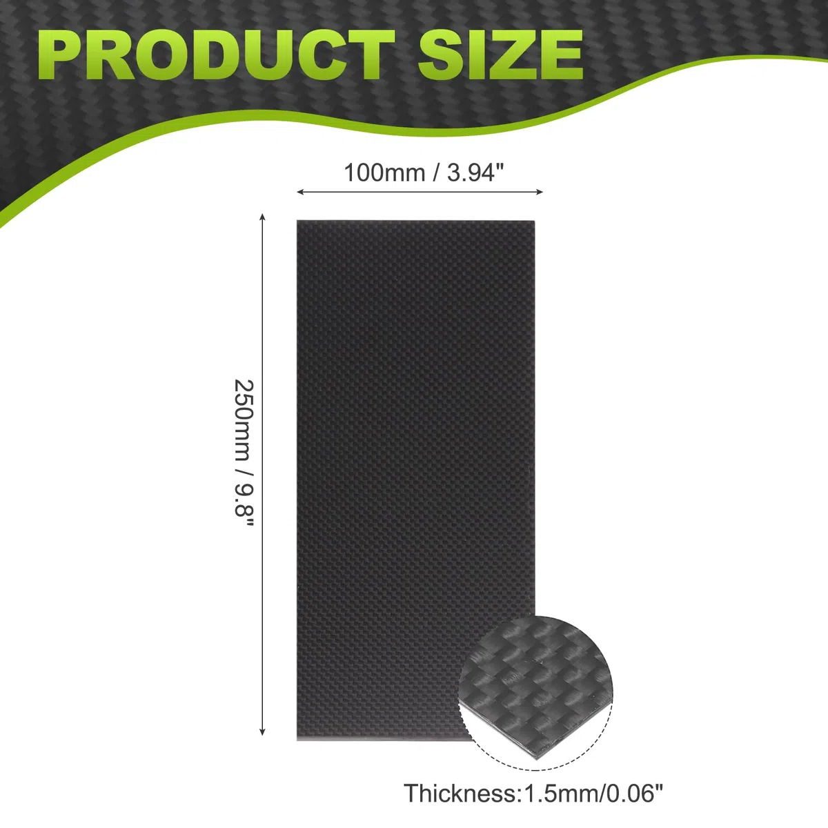 QUARKZMAN Placas De Fibra De Carbono 3K, 100 X 250 X 1.5mm Panel De Fibra De Carbono Laminado Brillante De Trama Plana, Flexible Para Aviones RC, Modelos De Coches, Piezas De Auto