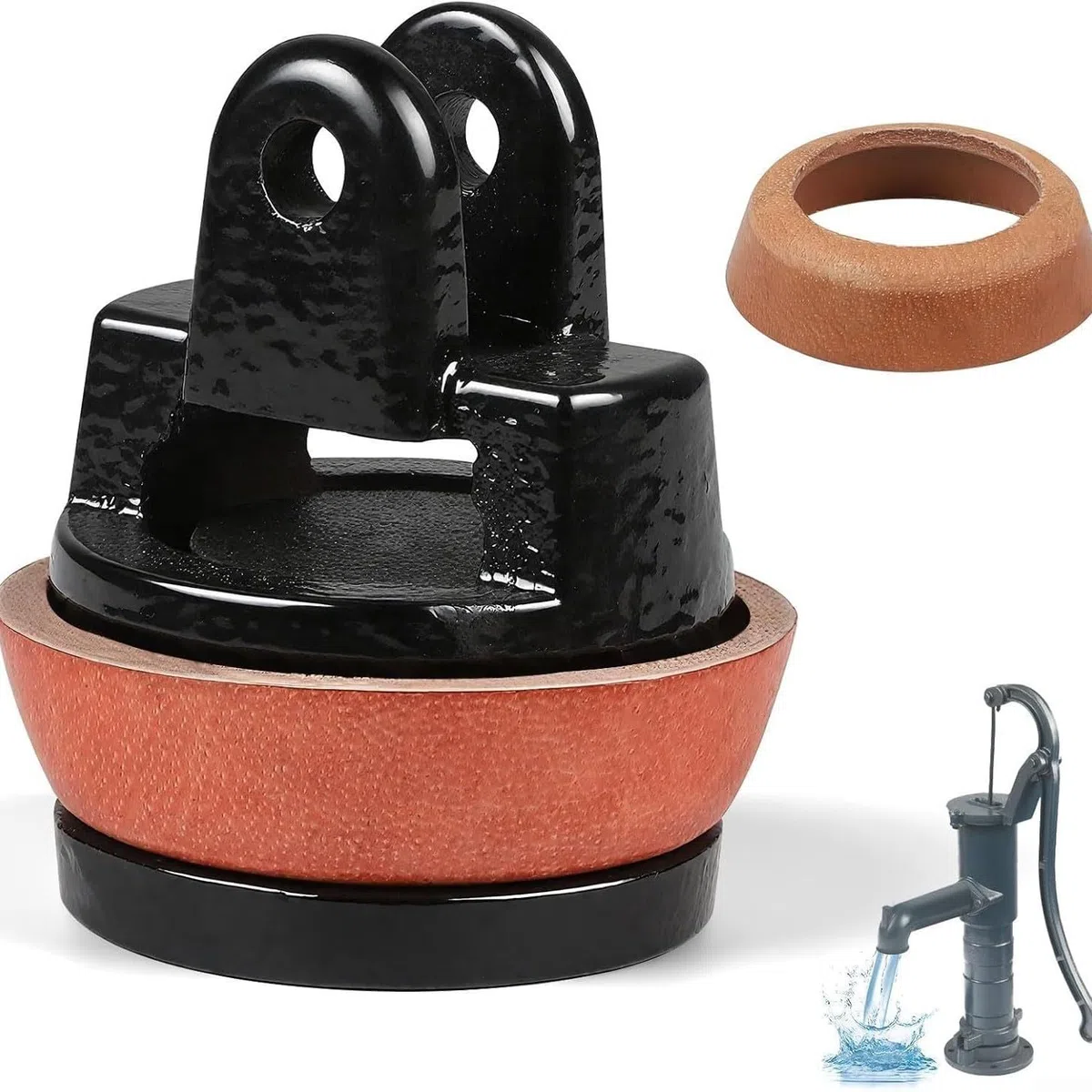 Pistón de repuesto de hierro fundido, para bomba de mano 75, pieza de bomba de agua de jardín, con kit de reparación completo de sello de cuero, 90 mm, negro (A)