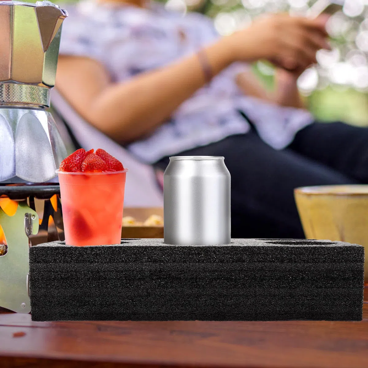 BETOOKY Soporte Espuma para Vasos 2 Piezas Portavasos de Algodón Perlado para 6 Tazas, Bandeja para Transportar Café y Té Leche en Vehículos y Camping