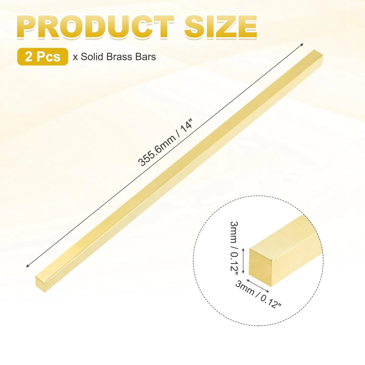QUARKZMAN Barra Plana De Latón H62, 2 Piezas 0.12"x0.12"x14" Barra Cuadrada De Latón Macizo Lámina Metálica Para Fabricación De Cuchillos Manualidades DIY Decoración Arquitectónica Térmica