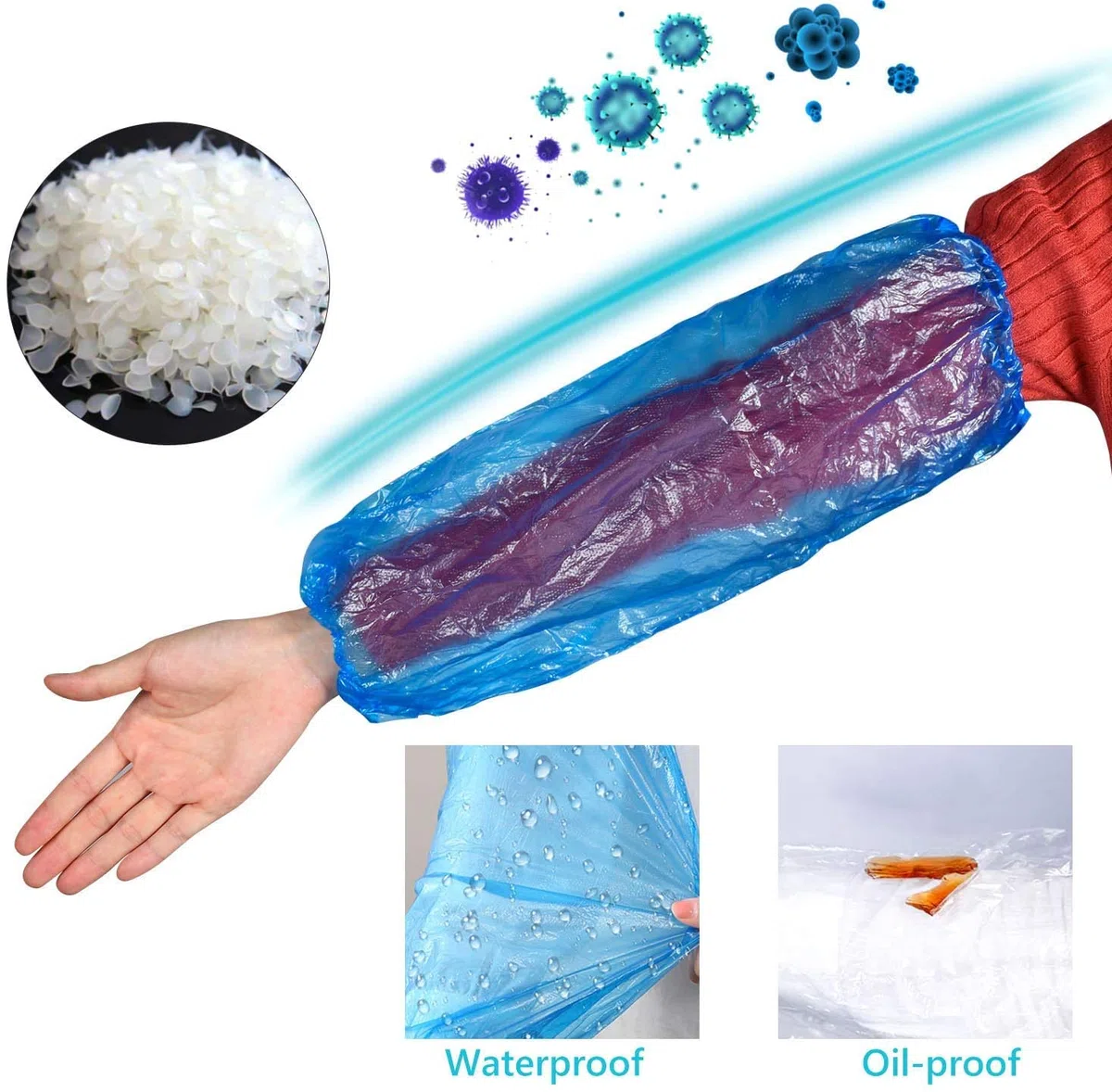 Pack de 200 Mangas desechables de Brazo, Cubremangas fabricadas de plástico, Impermeable, especialmente diseñadas para protección de brazos.
