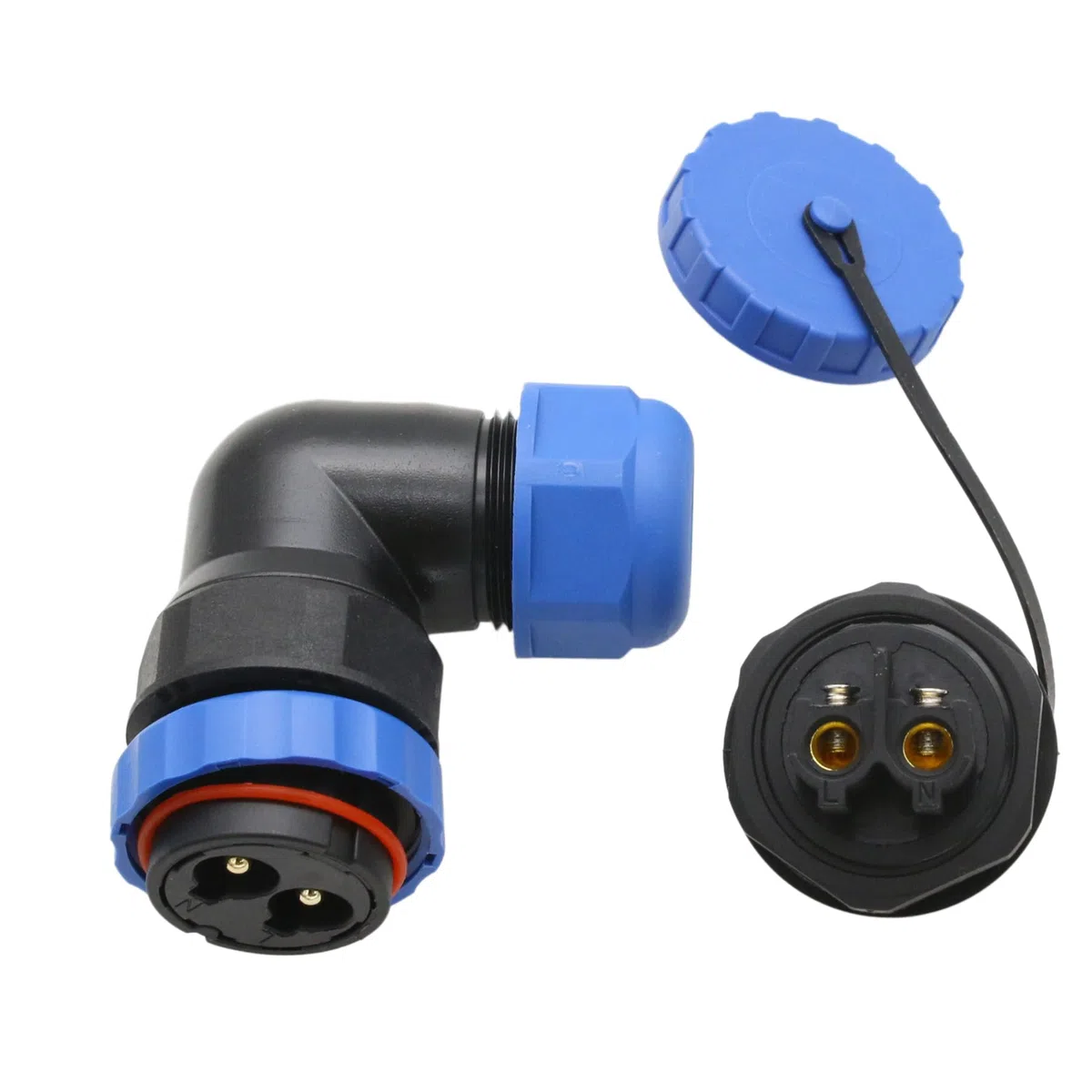 HangTon TY28 - Conector de alimentación de 2 pines 45 A con conector hembra de montaje en panel y conector de 90 grados, impermeable, desconexión rápida para coches marinos