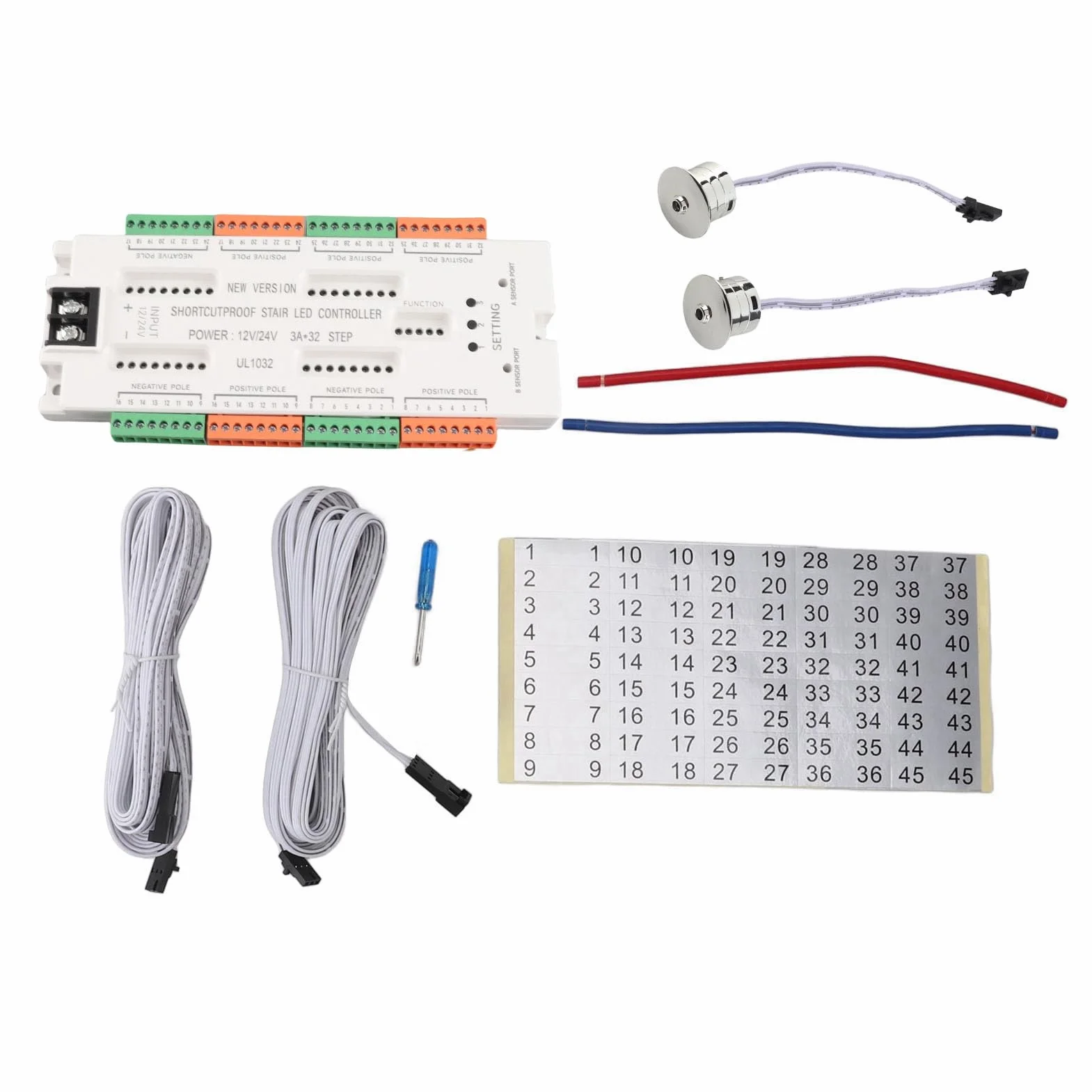 Controlador de Luz de Escalera con Sensor de Movimiento LED, Luces Numéricas Azules Brillantes Automáticas, Velocidad Ajustable, Ideal para el Hogar, Material ABS, Entrada DC12V