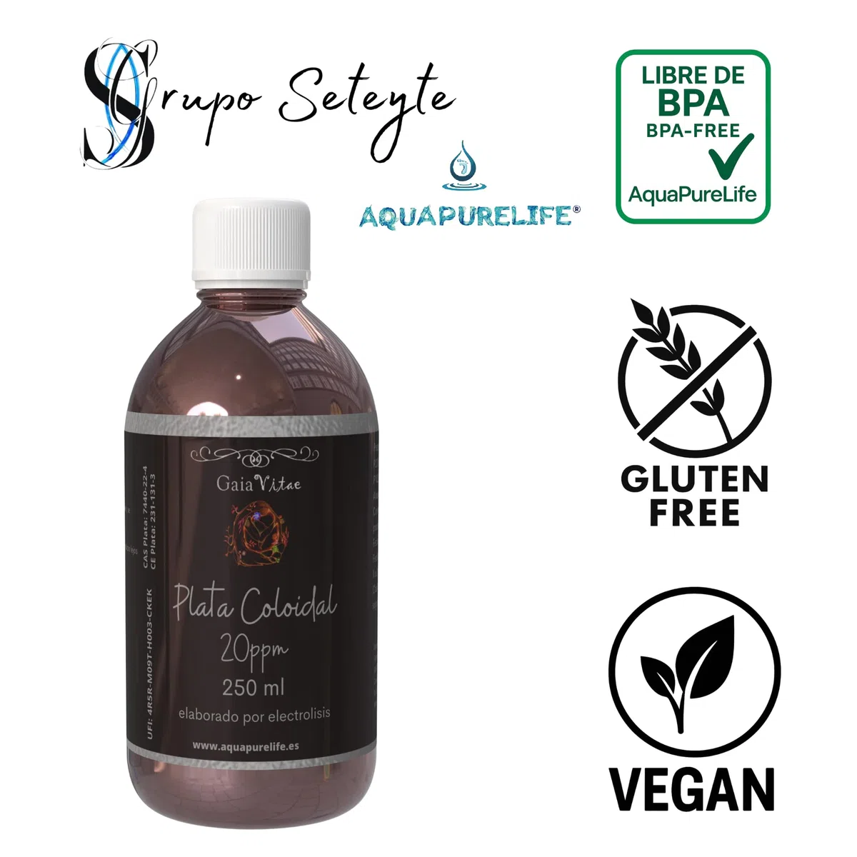 Plata Coloidal 250 ml | Solución Coloidal de 20 ppm con Partículas de Alta Pureza | Envase Ámbar Protector