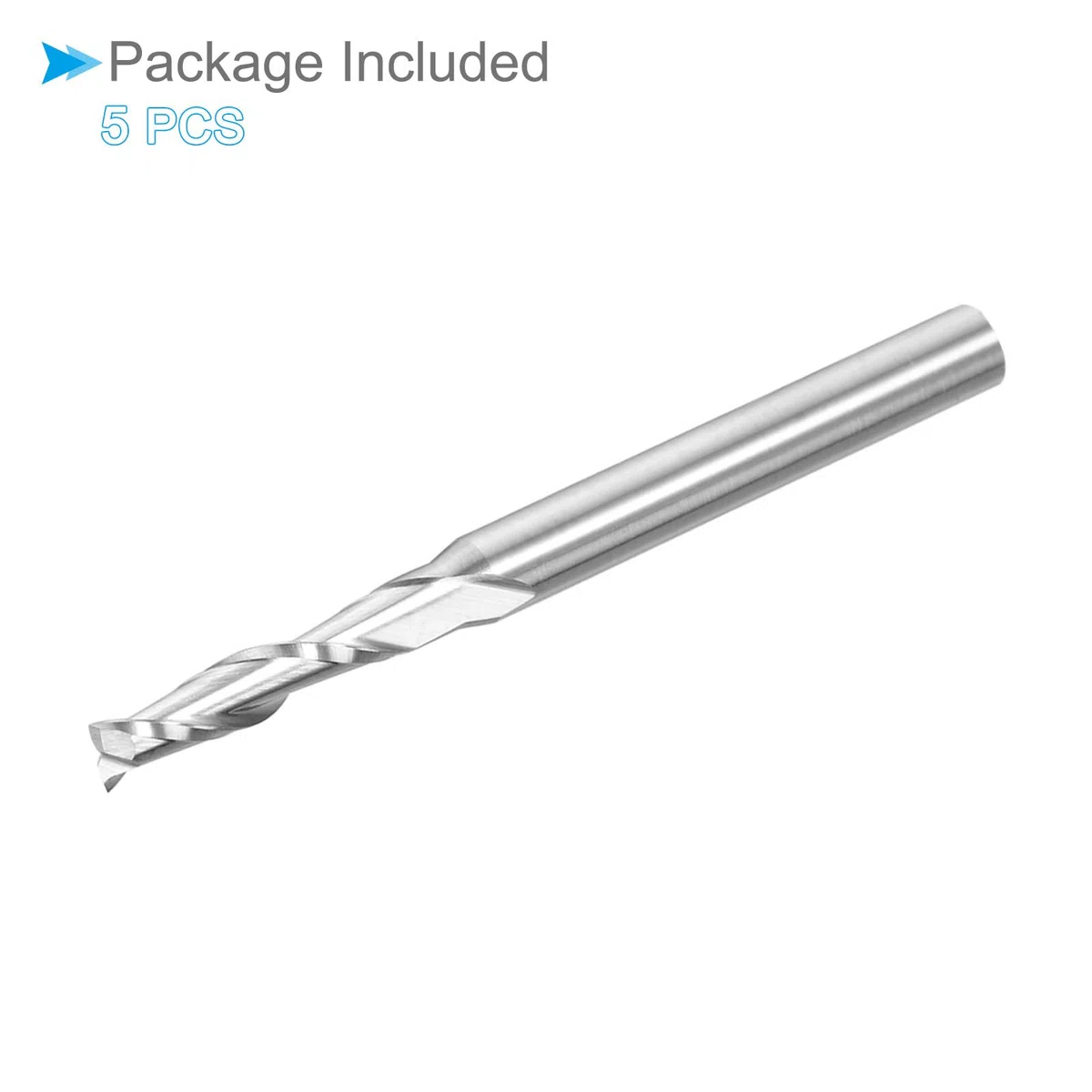 Fresas de Extremo en Espiral, Vástago de 1/8" 2.5mm x 12mm Carburo Sólido de 2 Flautas para Fresadoras CNC - (Aplicaciones: para Contrachapado Madera Plástico), 5 Piezas