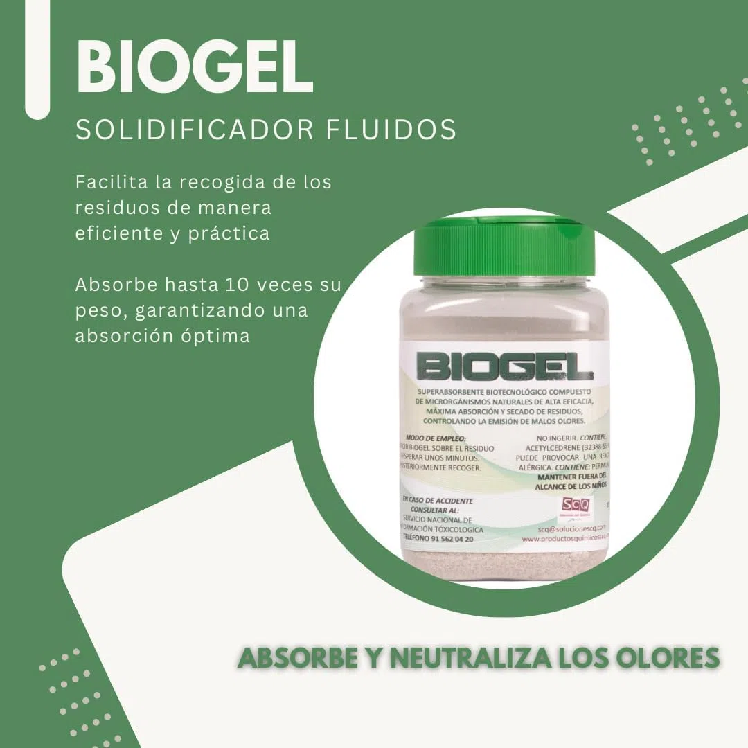 Absorbente de liquidos sustitutivo serrin para recogida de vómitos solidificador de fluidos como orina sangre absorbe y neutraliza los olores BIOGEL 1X350g