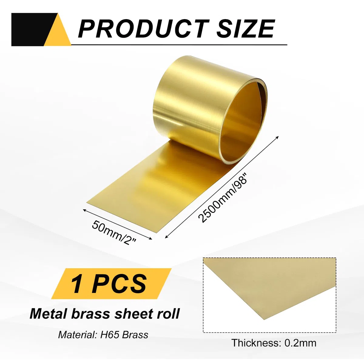 QUARKZMAN Lámina de Latón, 0.2 x 50 x 2500mm (Grosor x Ancho x Largo) Rollo de Lámina de Latón para Manualidades, Proyectos de Bricolaje, Reparaciones de Proyectos Eléctricos, Color Dorado