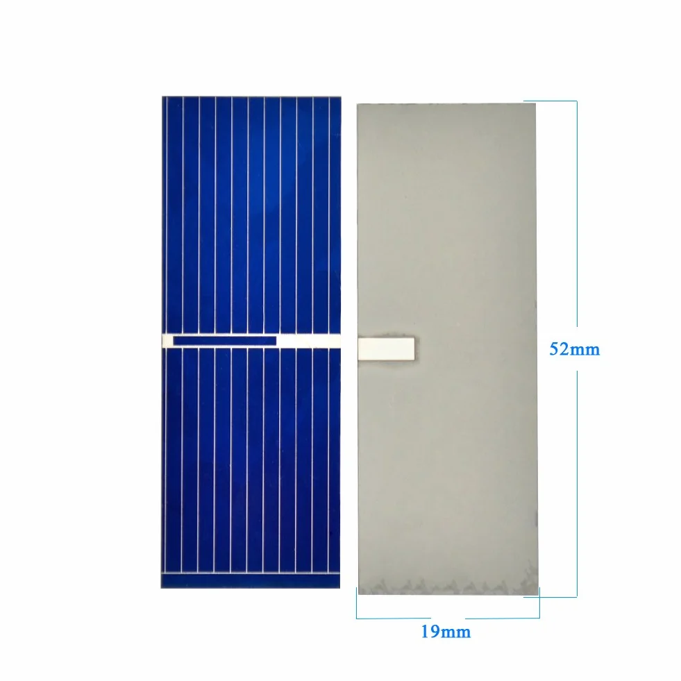 100 unidades de células solares de 0,5 V 400 mA para paneles solares de 52 mm x 19 mm/2 x 0,75 pulgadas, células solares fotovoltaicas de silicona policristalina, energía solar para cargador