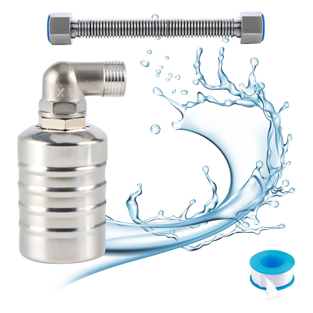 Válvula flotante de control de nivel de agua totalmente automática de acero inoxidable 304, controlador automático de nivel de agua para tanque de agua, (4 puntos de agua lateral + fuelle de 30 cm)