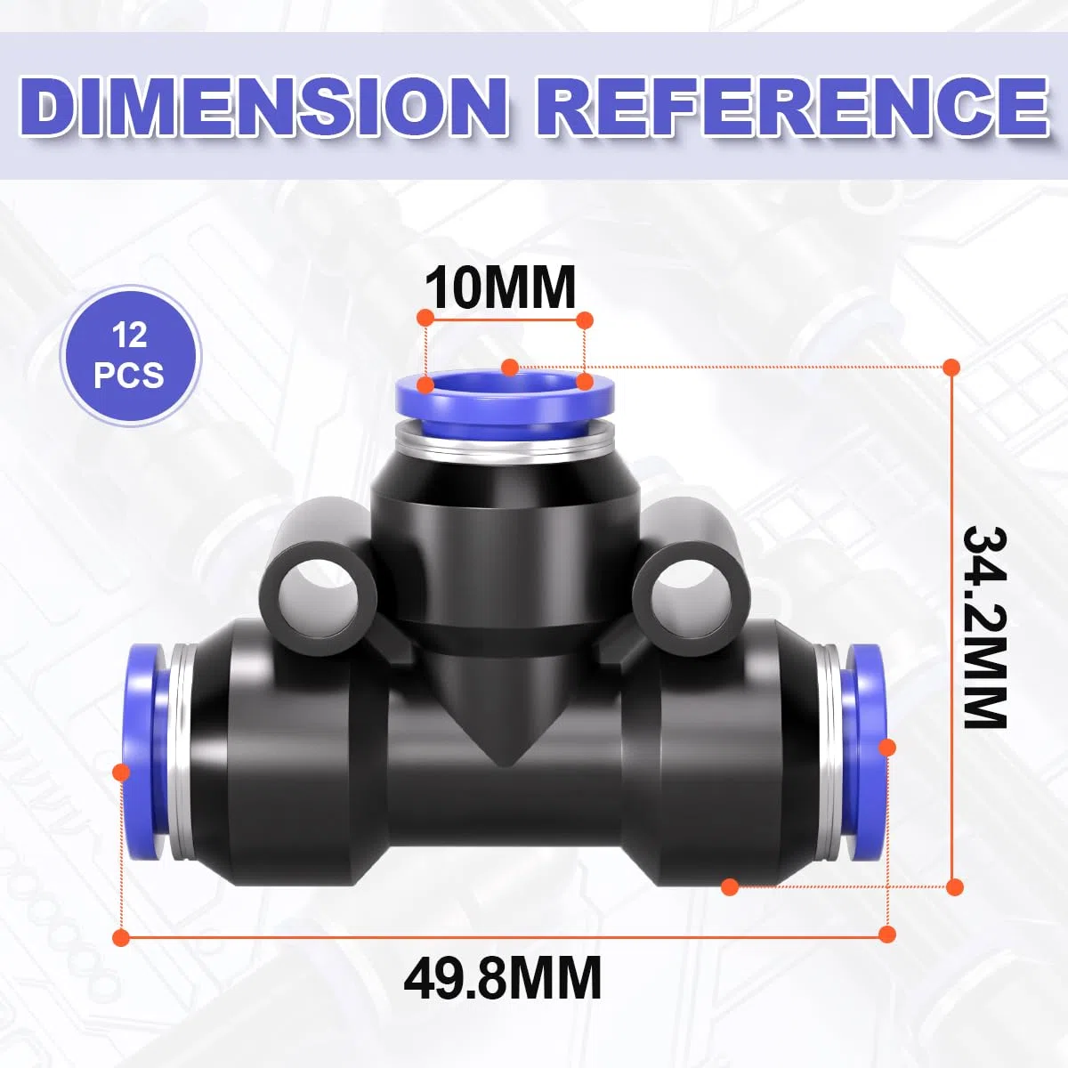 Bwintech 12 piezas de 10 mm 3 vías Tee Push in Connect ajuste neumático, adaptador de línea de aire PE de liberación rápida de plástico de 3 vías