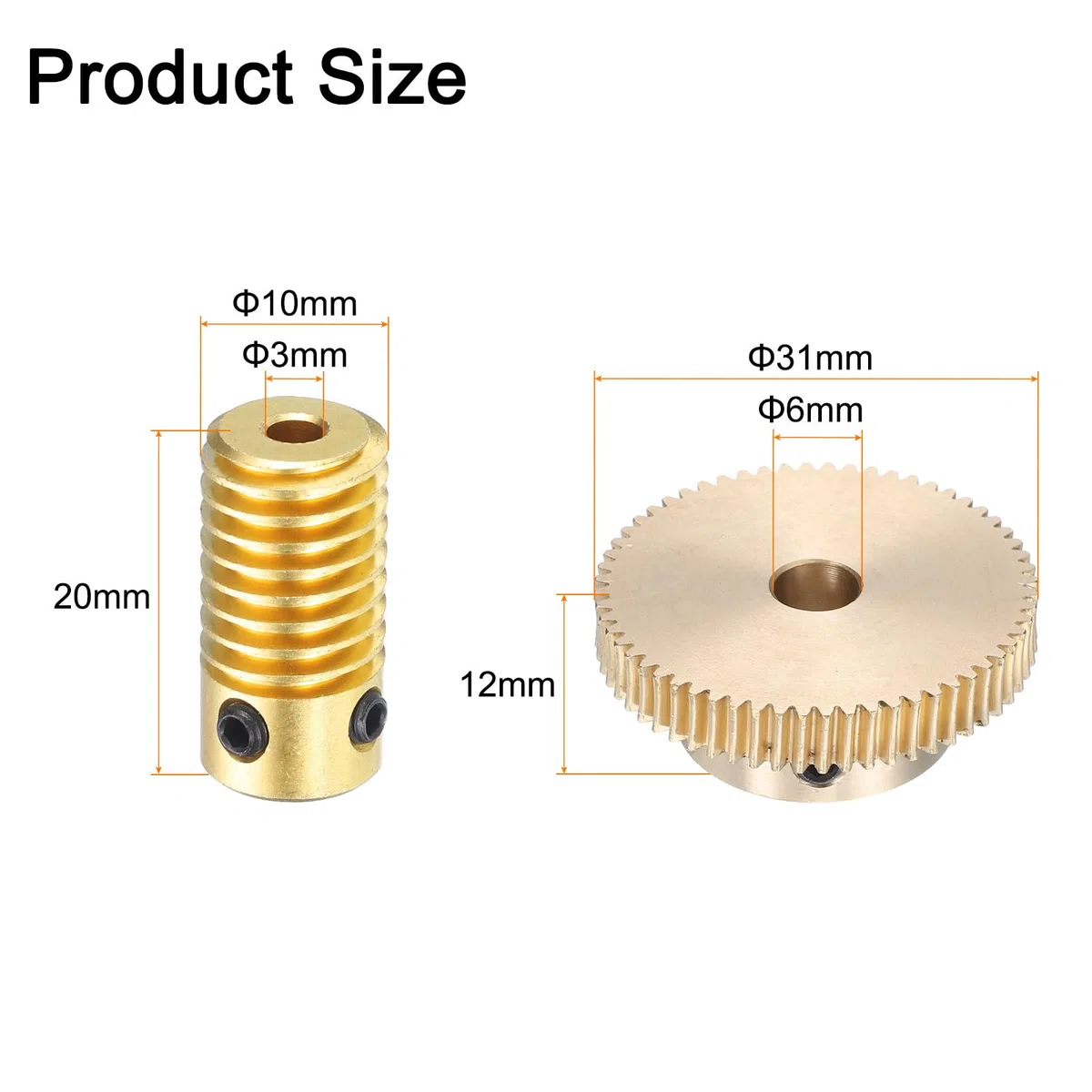 QUARKZMAN Juego de Engranajes de Gusano - Módulo 0.5 Tasa de Reducción 60:1 Diámetro del Agujero del Eje del Engranaje de 3mm y de la Rueda del Engranaje de 6mm 60T (Latón)