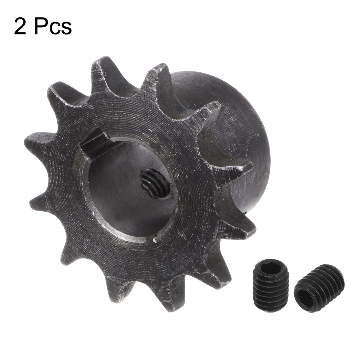 QUARKZMAN 2 Piezas Piñón de Cadena de Rodillos ISO/DIN 06B-1 Tipo B Diámetro de 15 mm Paso de 3/8" Piñón de Rodillo de una Sola Hilera de Acero A3 Endurecido con 12 Dientes