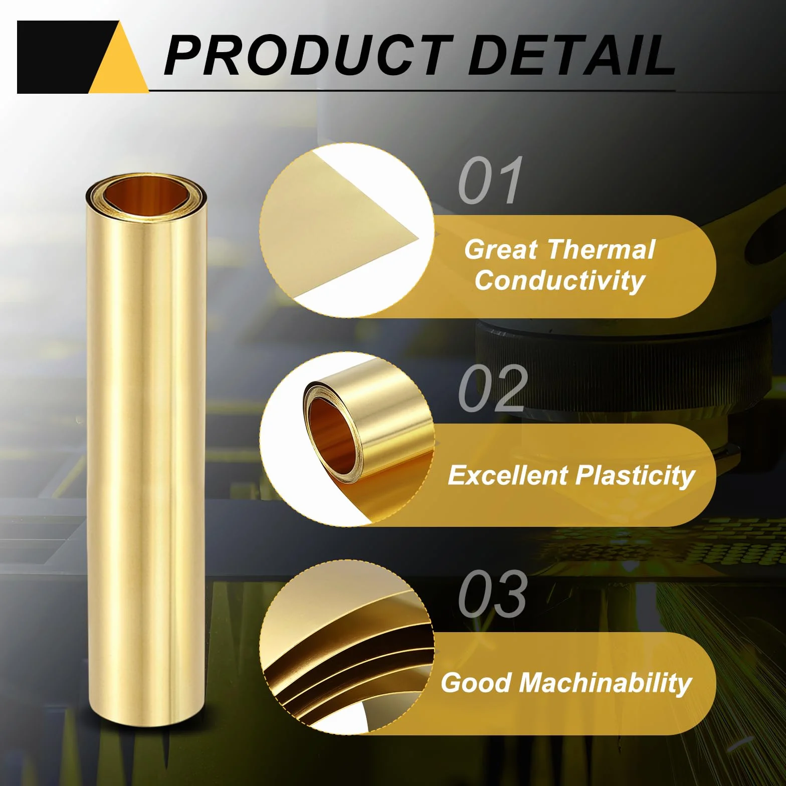 QUARKZMAN Lámina de Latón, 0.2 x 50 x 2500mm (Grosor x Ancho x Largo) Rollo de Lámina de Latón para Manualidades, Proyectos de Bricolaje, Reparaciones de Proyectos Eléctricos, Color Dorado