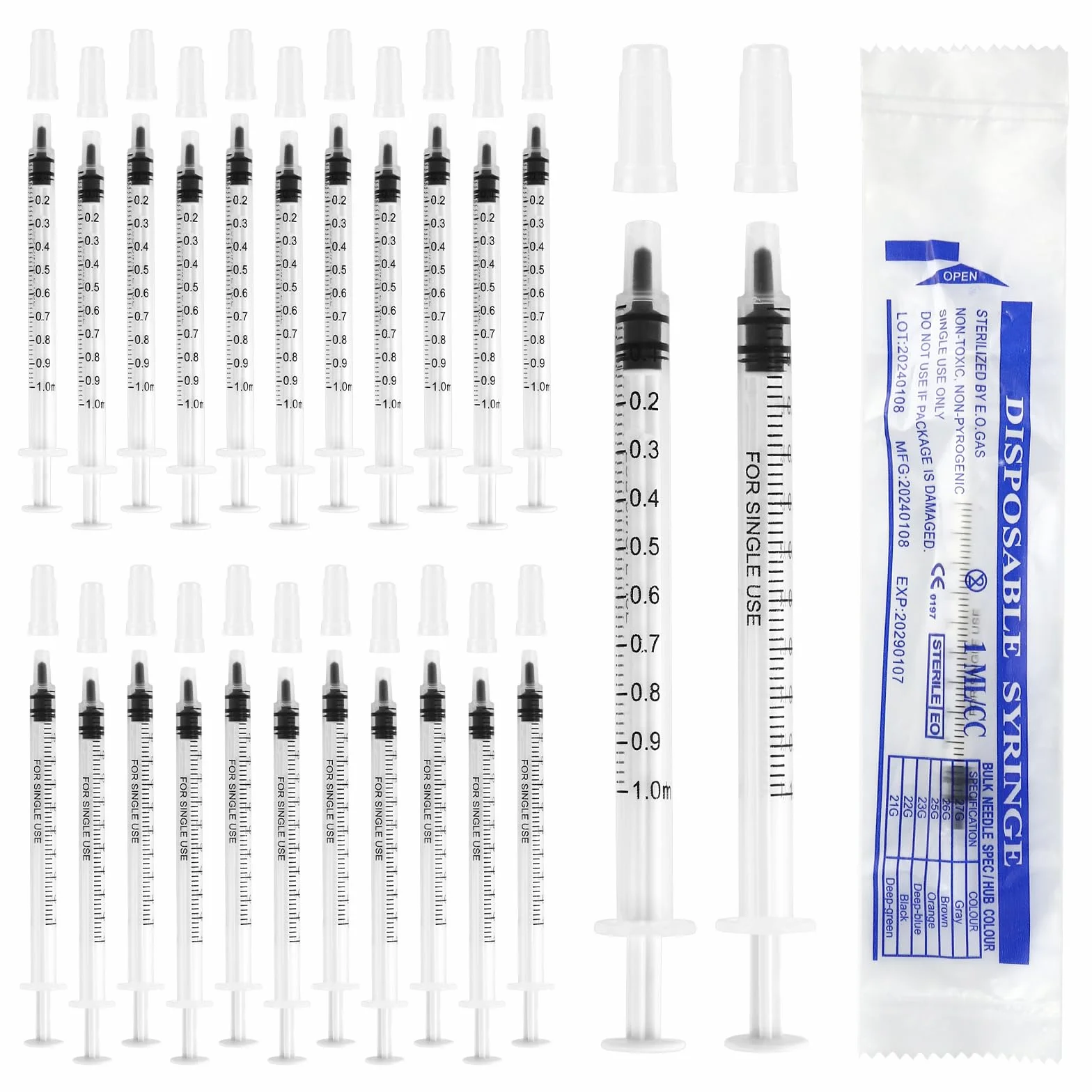 100 jeringas de 1 ml, jeringas de calostro sin aguja, jeringas desechables con tapa, jeringa individual de 1 ml jeringa estéril para laboratorios científicos, alimentación animal