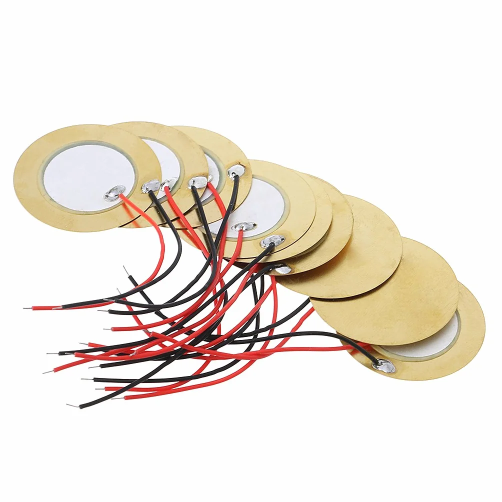 10pcs 35mm Piezo Pickup Amplificadores piezoeléctricos Discos Piezo Elements zumbador Sounder Sensor Trigger Drum Disc + Cable Cobre Piezo Discos