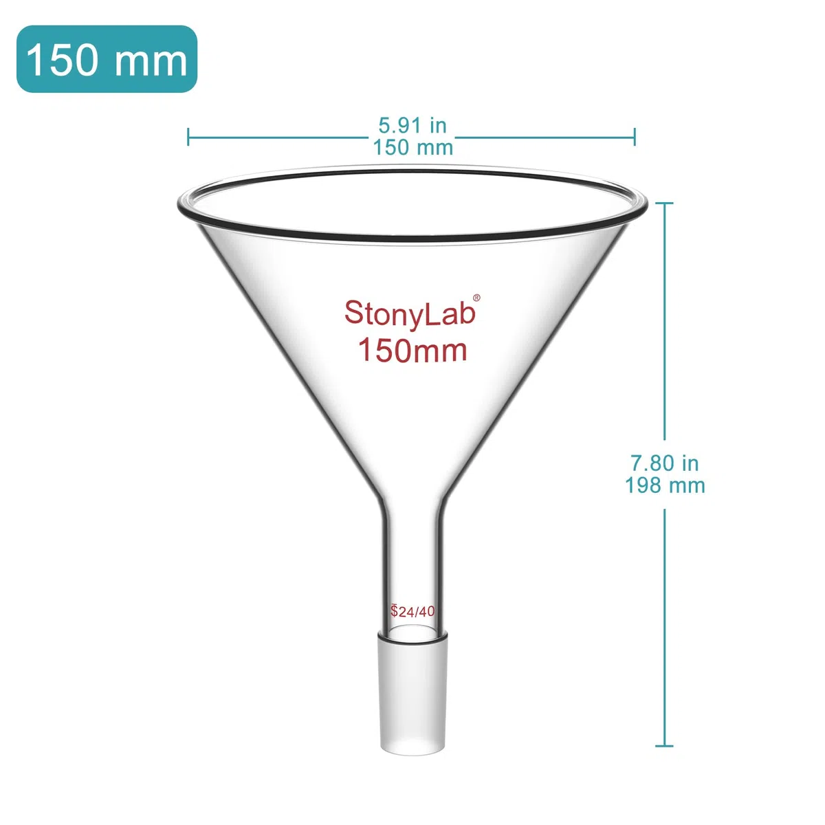 stonylab Embudo de Vidrio de Tallo Corto con Diámetro Exterior Superior de 150 mm y Junta Interior 24/40, Solo para Uso en Laboratorio Químico