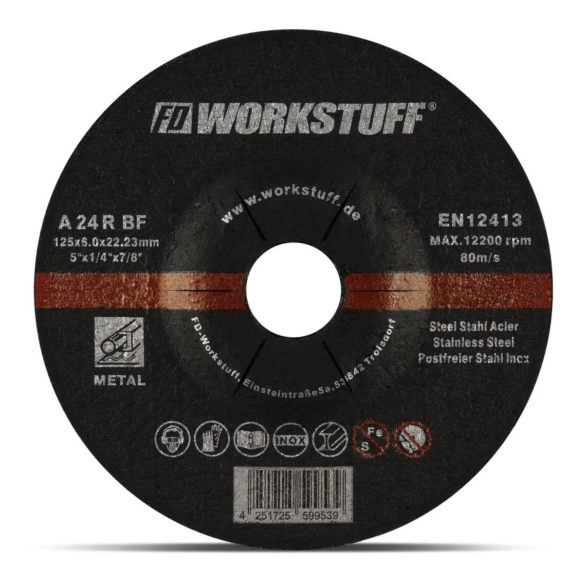 Fd-Workstuff Discos de desbaste, 10 unidades, diámetro de 115 x 6 mm, para amoladora angular o de corte, discos abrasivos, para acero y metal no ferroso