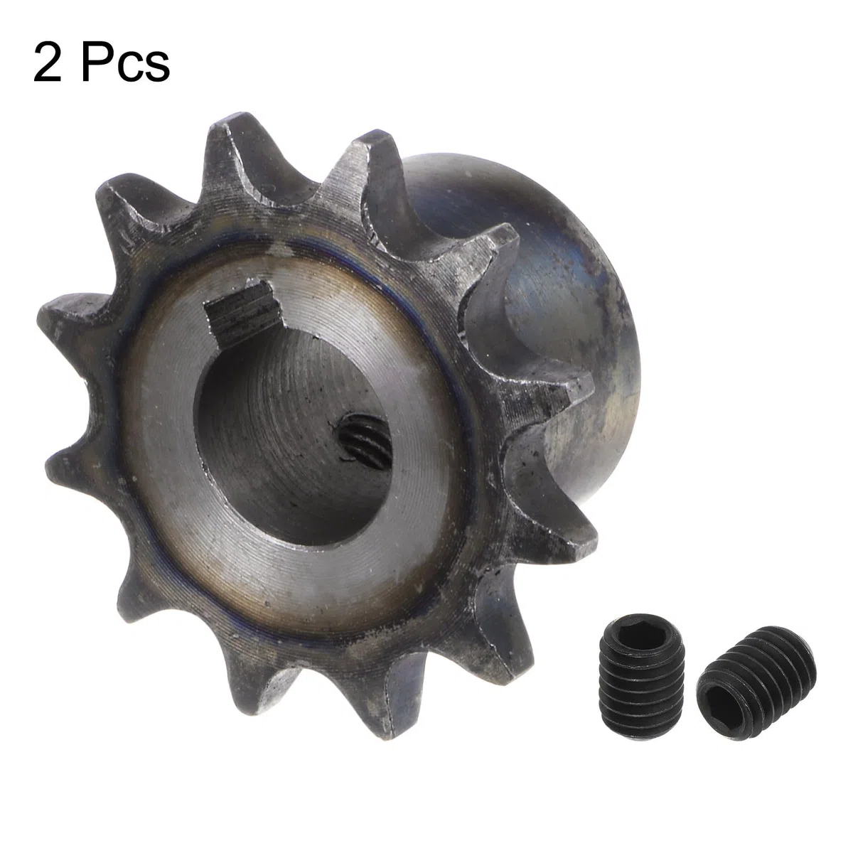 QUARKZMAN 2 Piezas Piñón de Cadena de Rodillo ISO/DIN 06B-1 Tipo B de 14 mm de Diámetro Paso de 3/8" Piñón de Rodillo de una Sola Hilera de Acero A3 Endurecido con 12 Dientes