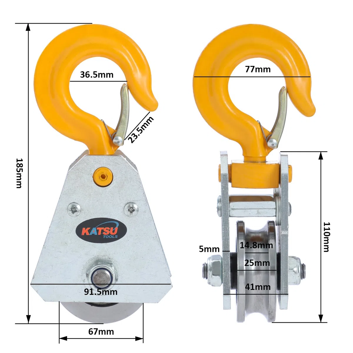 KATSU Tools - Polea de polea con cojinete de cable de acero de 1 tonelada, polea de cabrestante, diámetro máximo de cable de 10 mm, para taller de construcción, tracción y elevación
