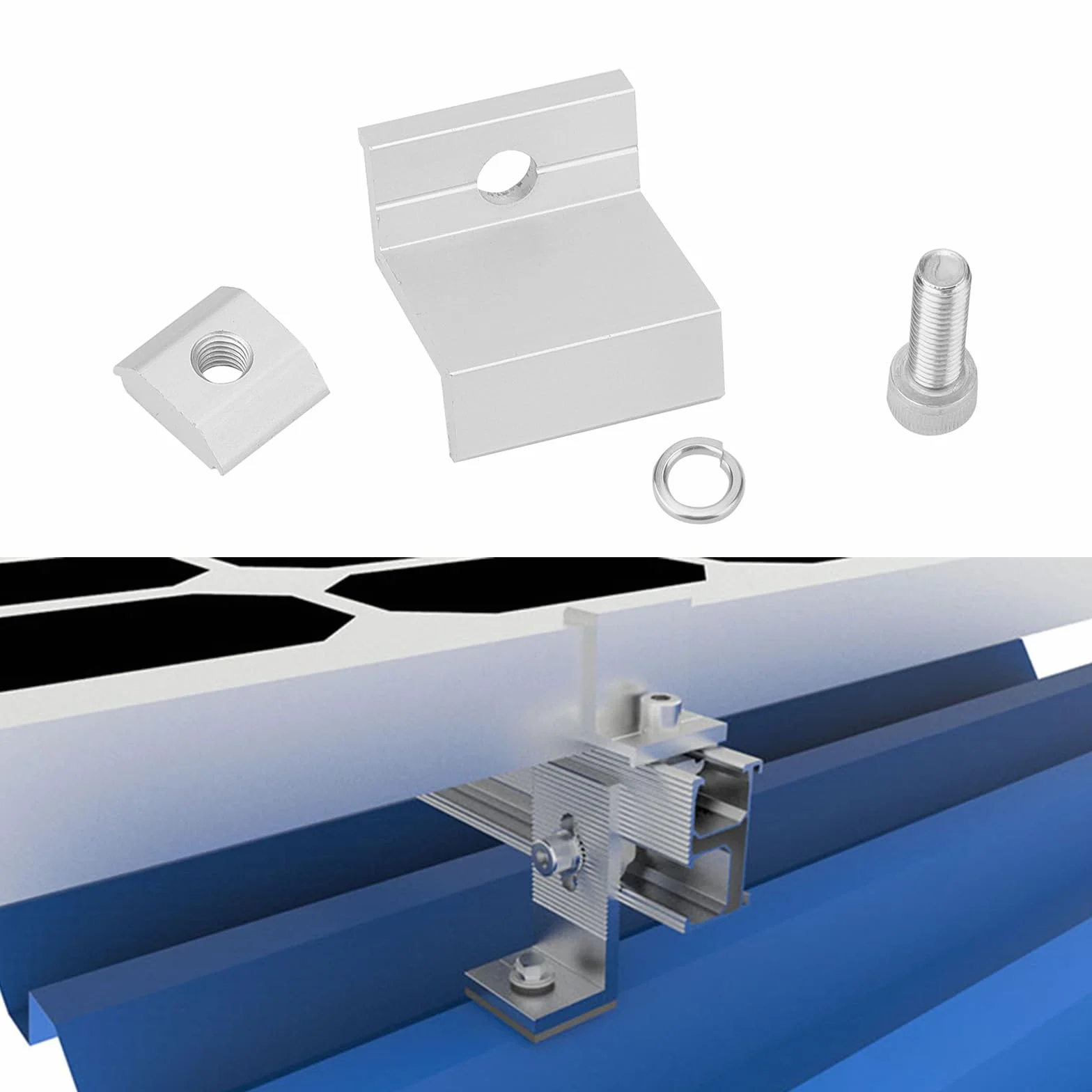14 unidades de soporte para módulo solar, abrazadera de extremo solar, 35 mm, ajustable, panel solar, con tuercas y tornillos para caravanas, barcos, techos, paredes