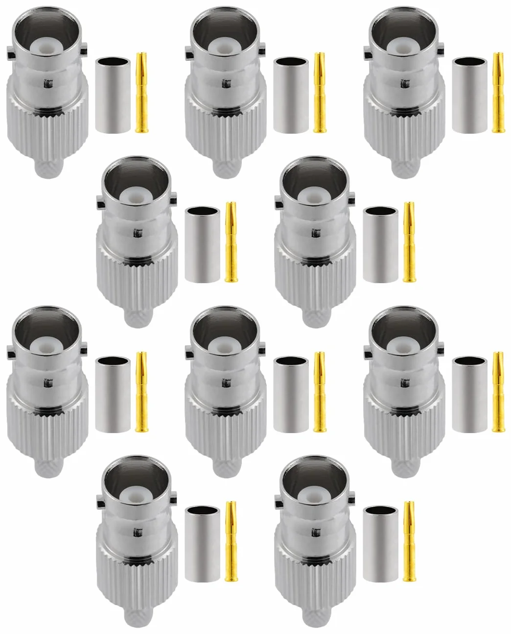 Vecys 10PCS BNC Hembra Conectores 50 Ohm BNC Hembra Engarce Conector para RG58 RG142 RG400 VLMR195 RF Coaxial Cable