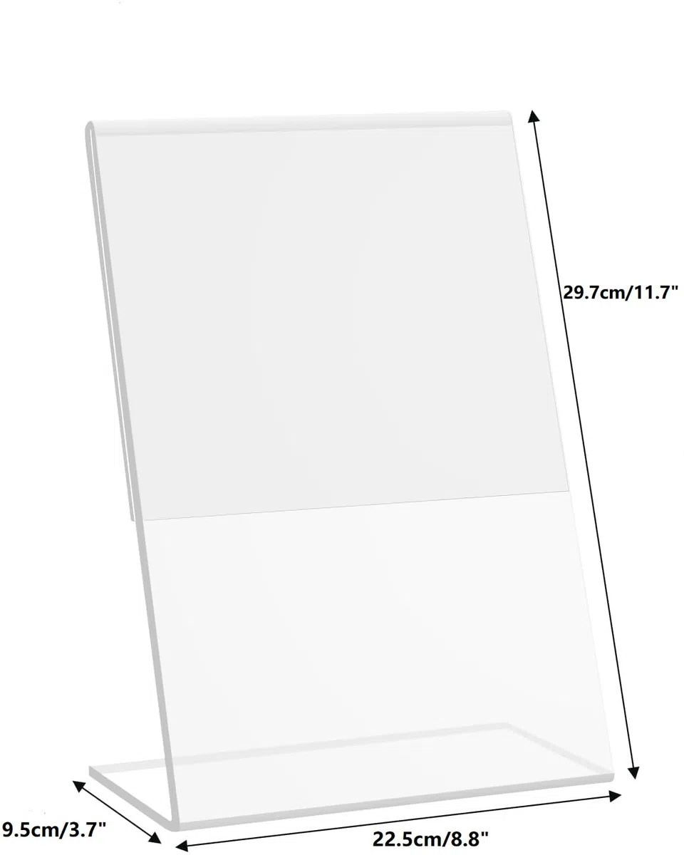 Juego de 4 Expositor Metacrilato Transparente A4 Soporte Acrilico Sobremesa para Carteles Porta Menú Precios Póster Portafotos de Plástico para Hotel, Oficina,Tienda,Restaurante