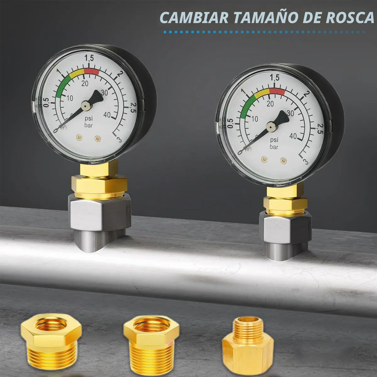Manómetro de agua, manómetro de presión de piscina de 1/4 pulgada, doble escala de precisión, carcasa robusta de latón y acero inoxidable, instalación sencilla, duradero, versátil, para