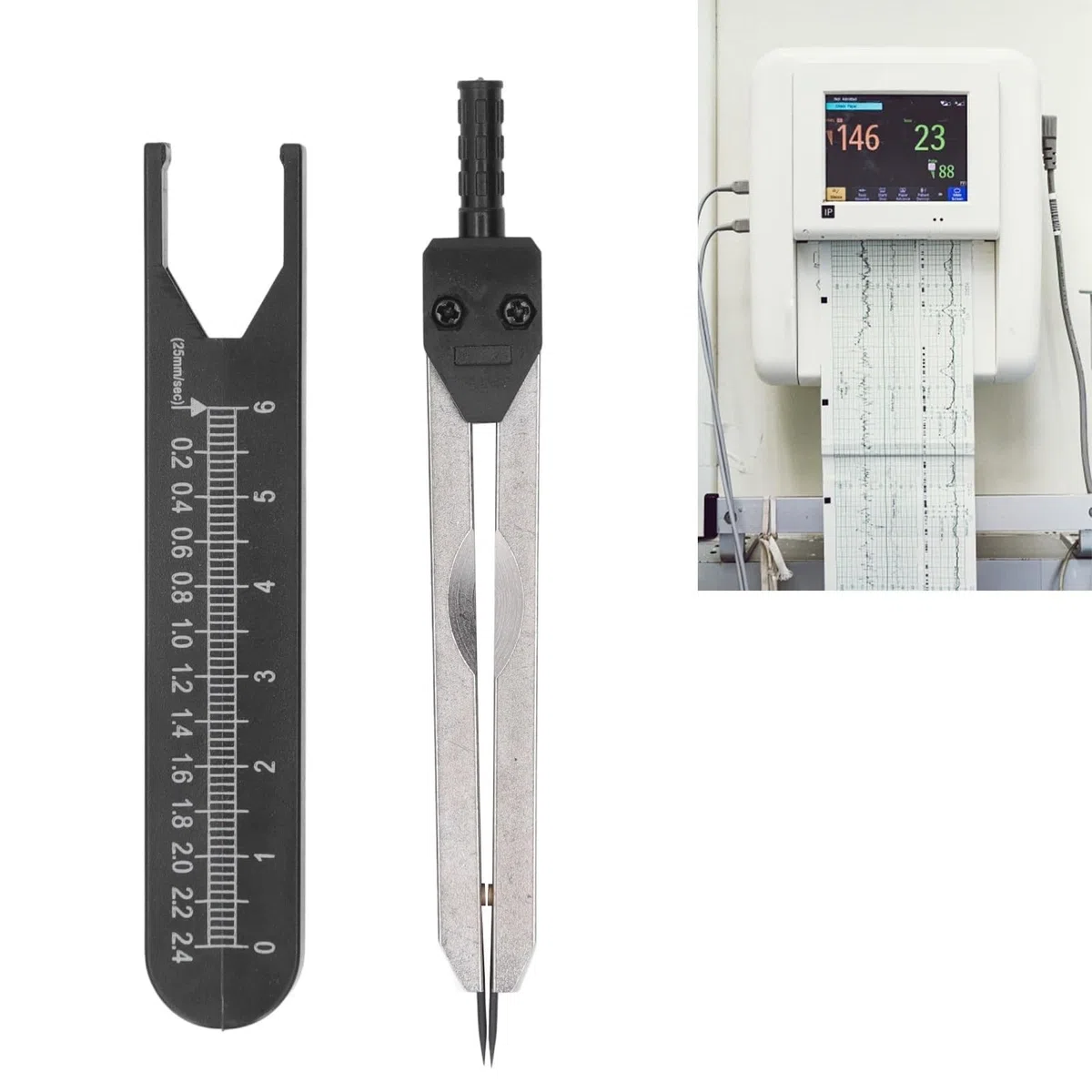 EKG Medico Divisor Calibre, 0-2.4 Pulgadas Acero Inoxidable Regla de ECG Herramienta Medición, Calibrador de Divisora, EKG Compas Médico, para Medir Electrocardiograma Medición Enfermería