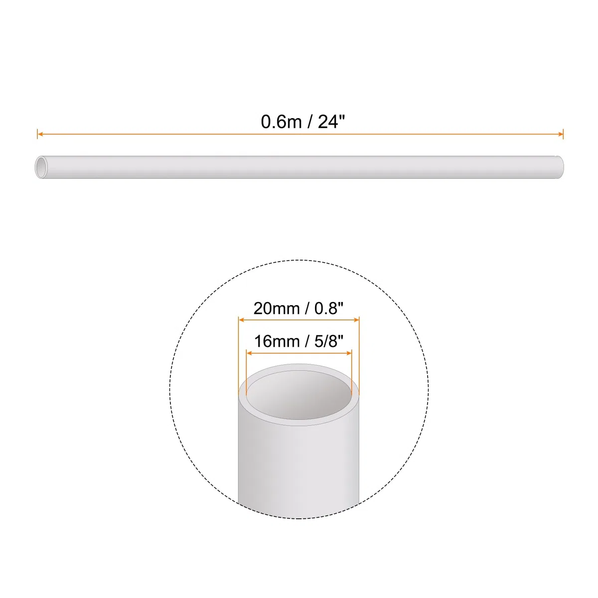 3 Piezas De Tubo Rígido De PVC De 16mm x 20mm 24" Tubo Plástico Redondo De Alto Impacto Para Drenaje [Para Invernadero Jardín Hogar HVAC Fontanería] - Blanco