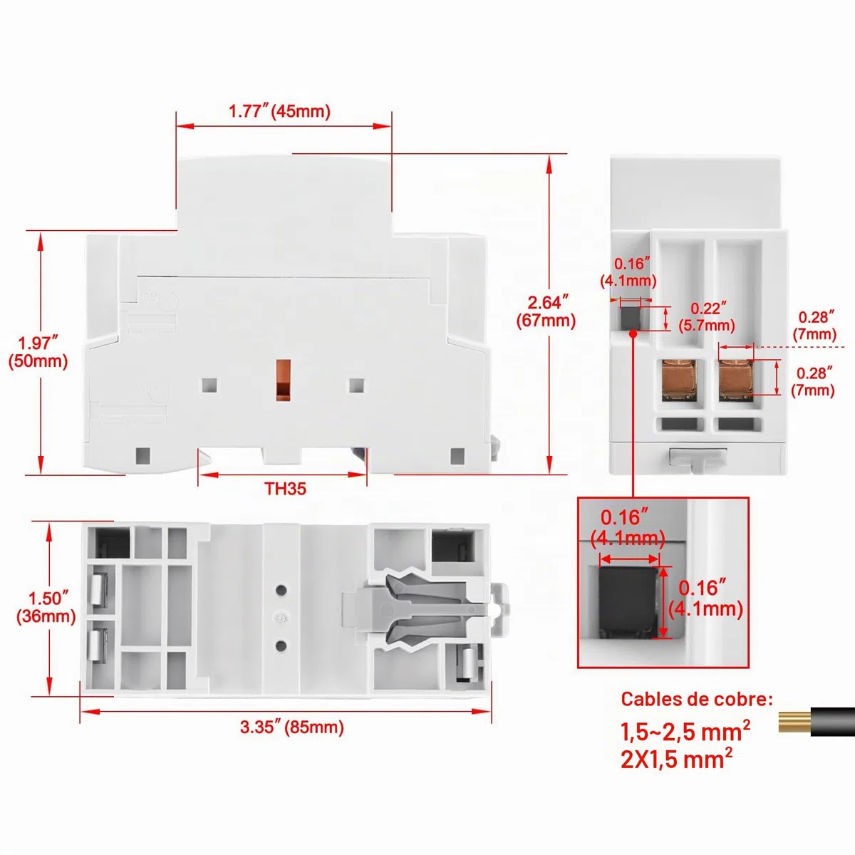 Heschen Contactor de CA para el hogar, CT1-40, Ie 40A, 2 polos, dos normalmente abiertos, voltaje de bobina de AC 220V, montaje en riel DIN de 35 mm