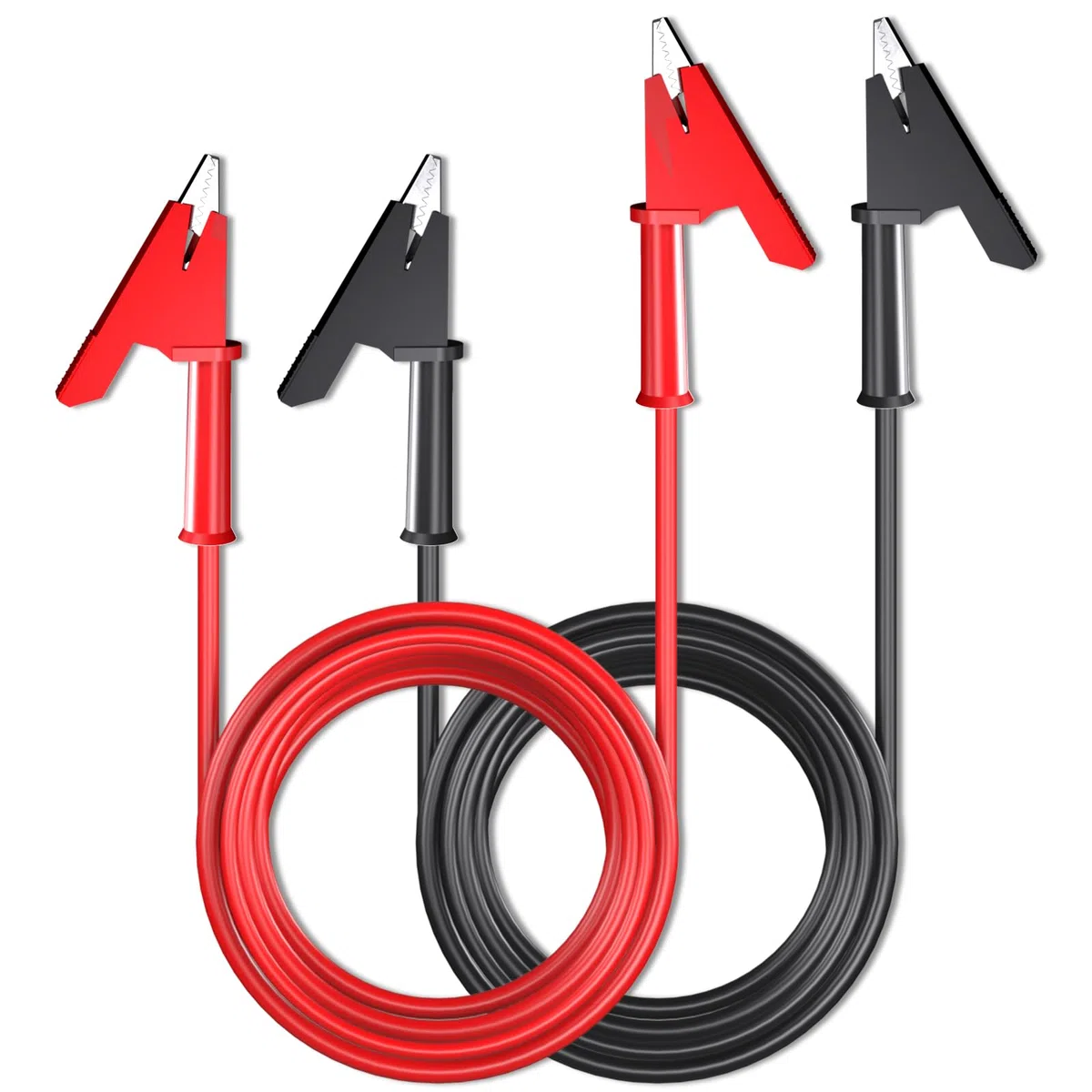 2 cables de prueba de pinzas de cocodrilo, cable de prueba flexible 3M, pinzas de cocodrilo de doble cara aisladas con cable, cable de cocodrilo para multímetro, 1000 V 15 A, rojo y negro (3