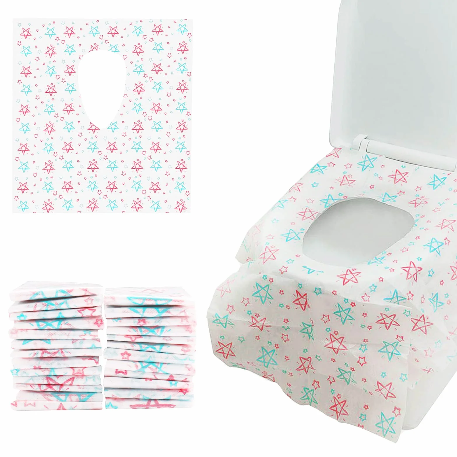 24 PCS Almohadillas de Papel para Asiento de Inodoro de Gran Tamaño, Antideslizantes, Envasado Individualmente, Cubiertas Desechables WC de Impermeable para Niños, Mujer Embarazada