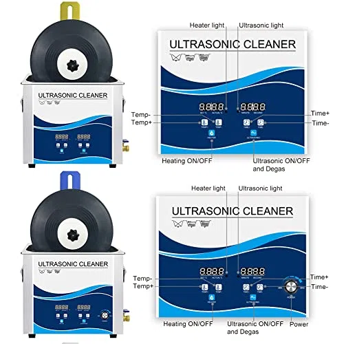 Máquina de limpieza ultrasónica, limpiador ultrasónico de discos de vinilo de 300 W, sistema de limpieza con calefacción, temperatura ajustable y desgasificación, incluye soporte elevador.