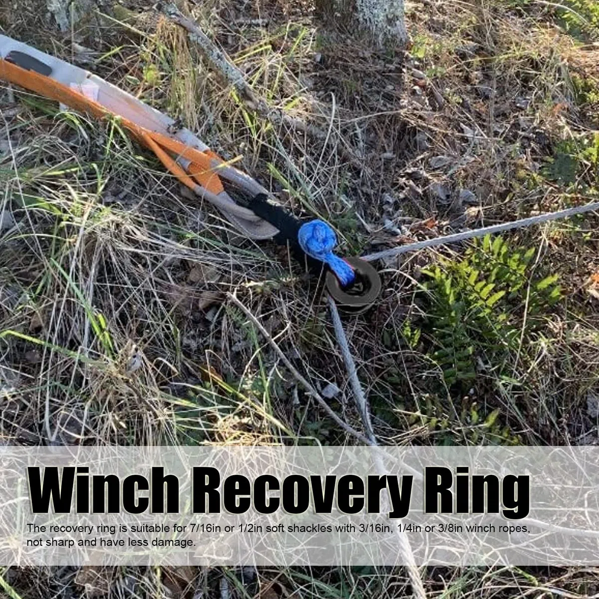 Anillo de Recuperación para Cabrestante, Negro Polea Snatch 41000lbs para Eslinga Blanda de 7/16 y 1/2in, Compatible con Cuerdas de 3/16, 1/4, 3/8in, Anillo de Remolque Resistente para ATV, UTV