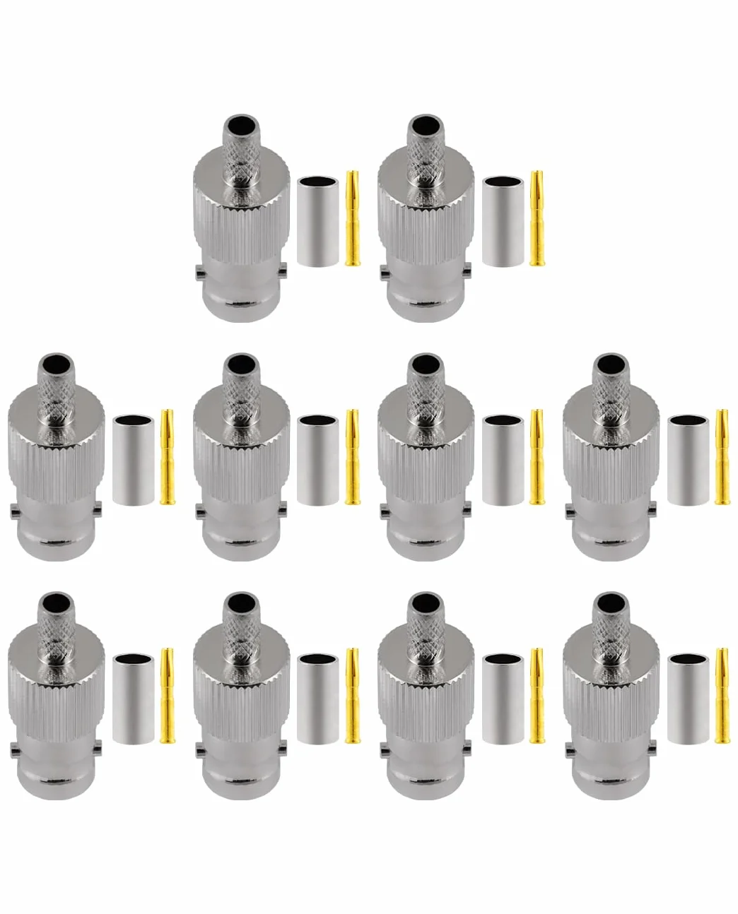 Vecys 10PCS BNC Hembra Conectores 50 Ohm BNC Hembra Engarce Conector para RG58 RG142 RG400 VLMR195 RF Coaxial Cable