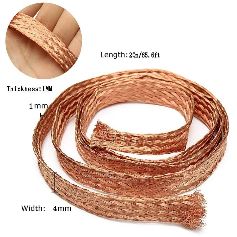 Flat Trenza de Cobre Mangas de Cable Longitud: 20 m / 65,6 pies Ancho: 4 mm Espesor: 1 mm