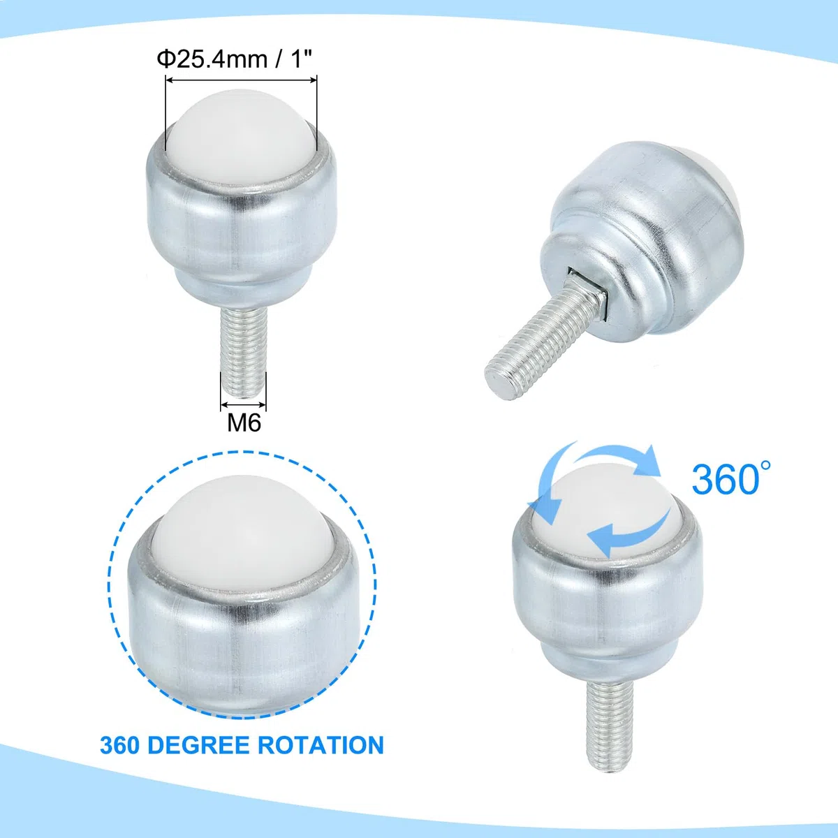 PATIKIL Rodamiento De Bolas Giratorias De 1", 4 Unidades De Bolas Redondas Giratorias De Nylon, Ruedas De Acero Al Carbono Para Muebles De Transmisión De Rodillos Transportadores