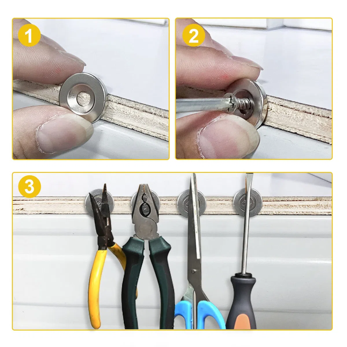 MIN CI 30 pcs Imanes de Neodimio Extra Fuertes, Grandes Imanes con Agujero 8 x 3 mm M3 Tornillos Planos Imán para Pizarra Magnética, Armario de Cocina, Frigorífico y Cabeza Avellanada Imanes