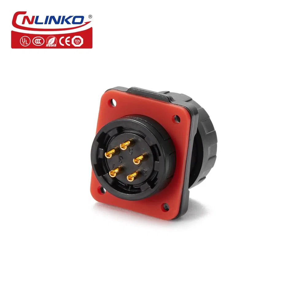 CNLINKO YM-20 Conector Impermeable IP68 para Cable Circular industrial Conector de Carcasa PBT Aviación Estanco M20 2-12 Pines Zócalo de Brida (5 Pines)