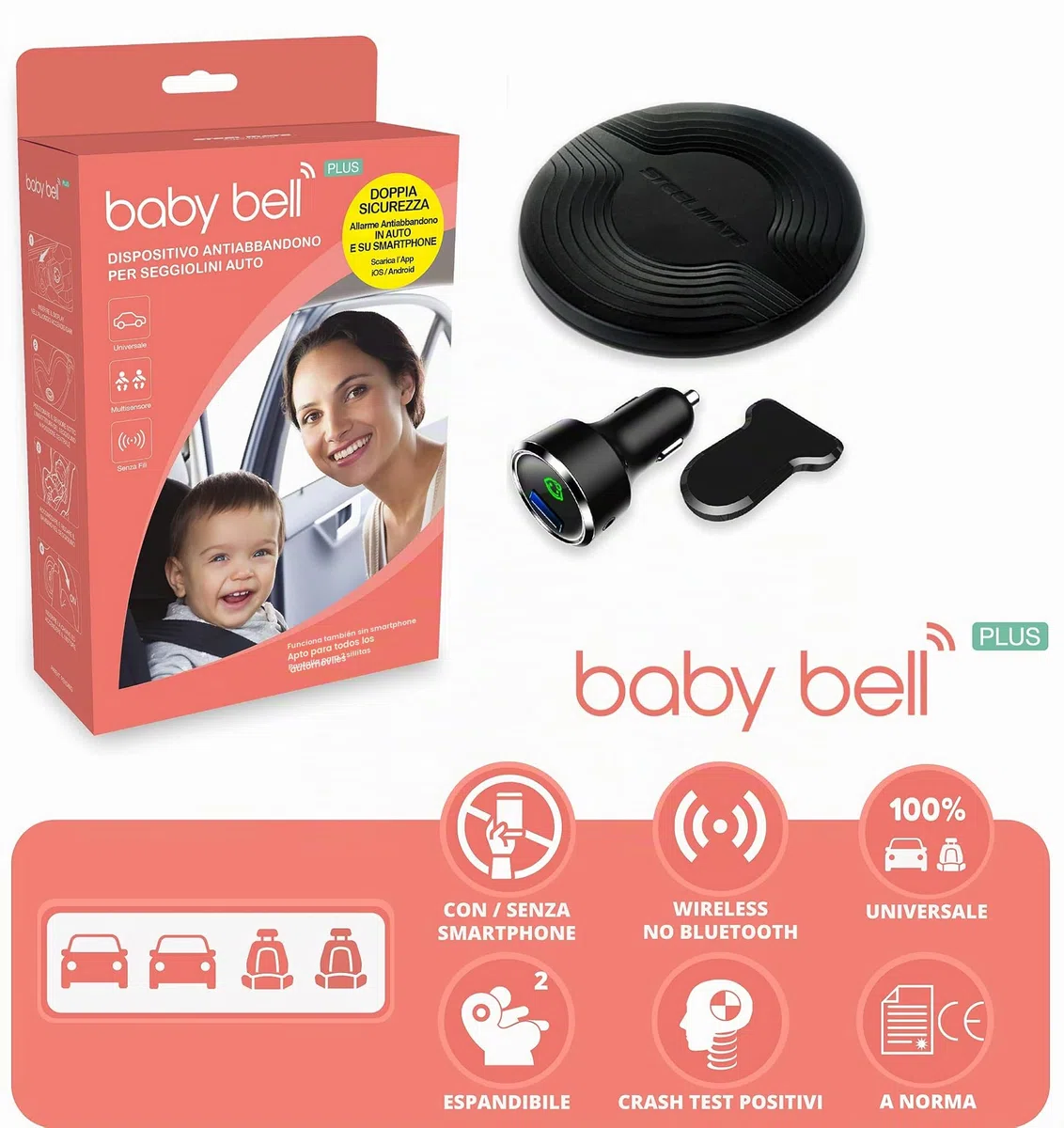Steelmate Baby Bell Plus - Dispositivo antiabandono - Última generación - Ampliable a 2 sillas con almohadilla opcional - 100% universal
