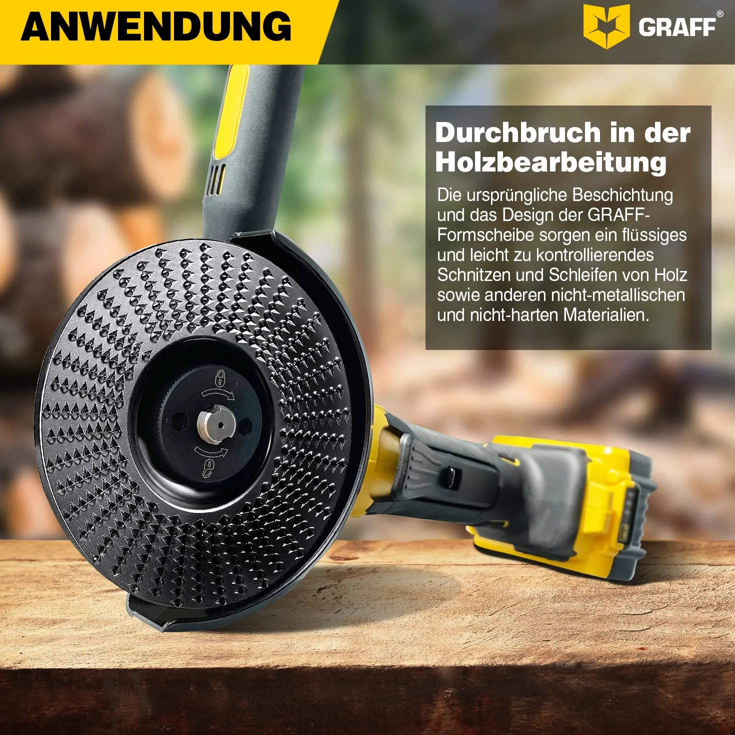 GRAFF Muela Amoladora 115 mm - Disco Madera Amoladora para Tallar y Moler Madera, Madera Blanda, Madera Dura - Disco Desbaste Madera de Carburo de Tungsteno para Amoladoras Angulares
