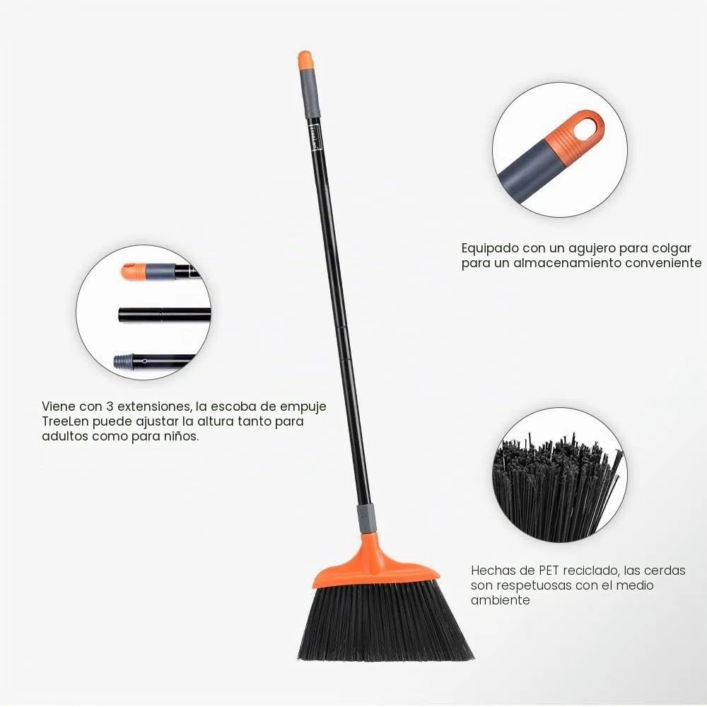 TreeLen Escoba Resistente, Escoba Angular de Mango Largo de 14.5 Pulgadas de Ancho para garajes, Patios, aceras, Cubiertas y Superficies al Aire Libre, hogar, Cocina, habitación,