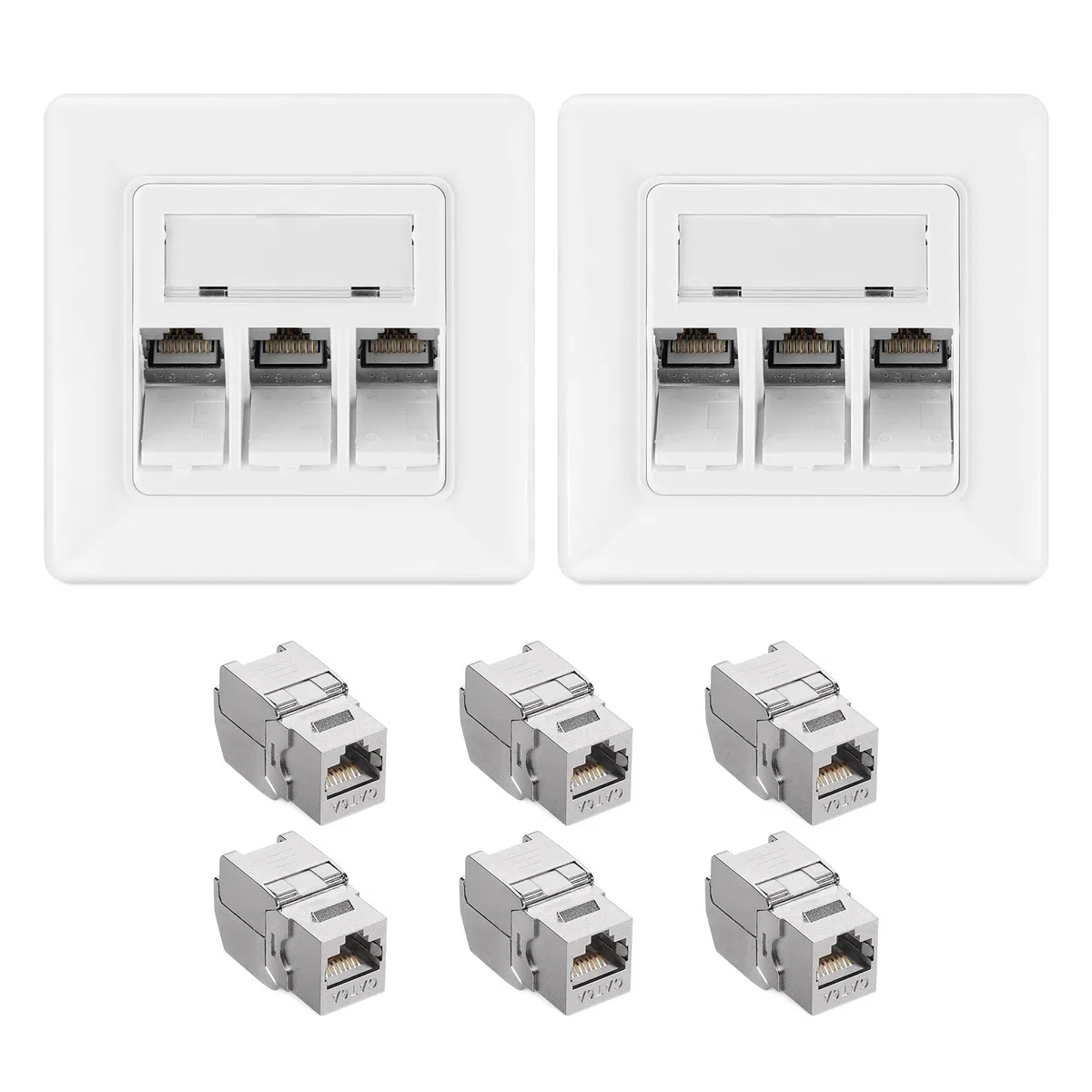 kwmobile 6X Módulo Keystone blindado RJ45 - Conectores con Carcasa metálica para Cables Cat 6A con 2X Aplique de Pared - Montaje sin Herramientas
