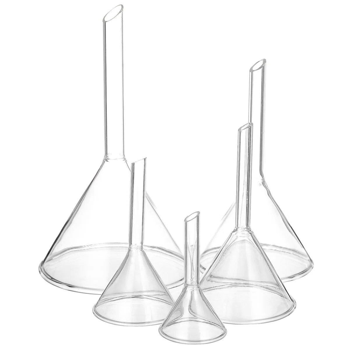 Juego De 5 Embudos De Cristal Para Laboratorio De 30 a 75 Mm Resistencia Química Y Térmica Conos De Llenado Preciso Para Transferencia De Líquidos En Análisis Científico