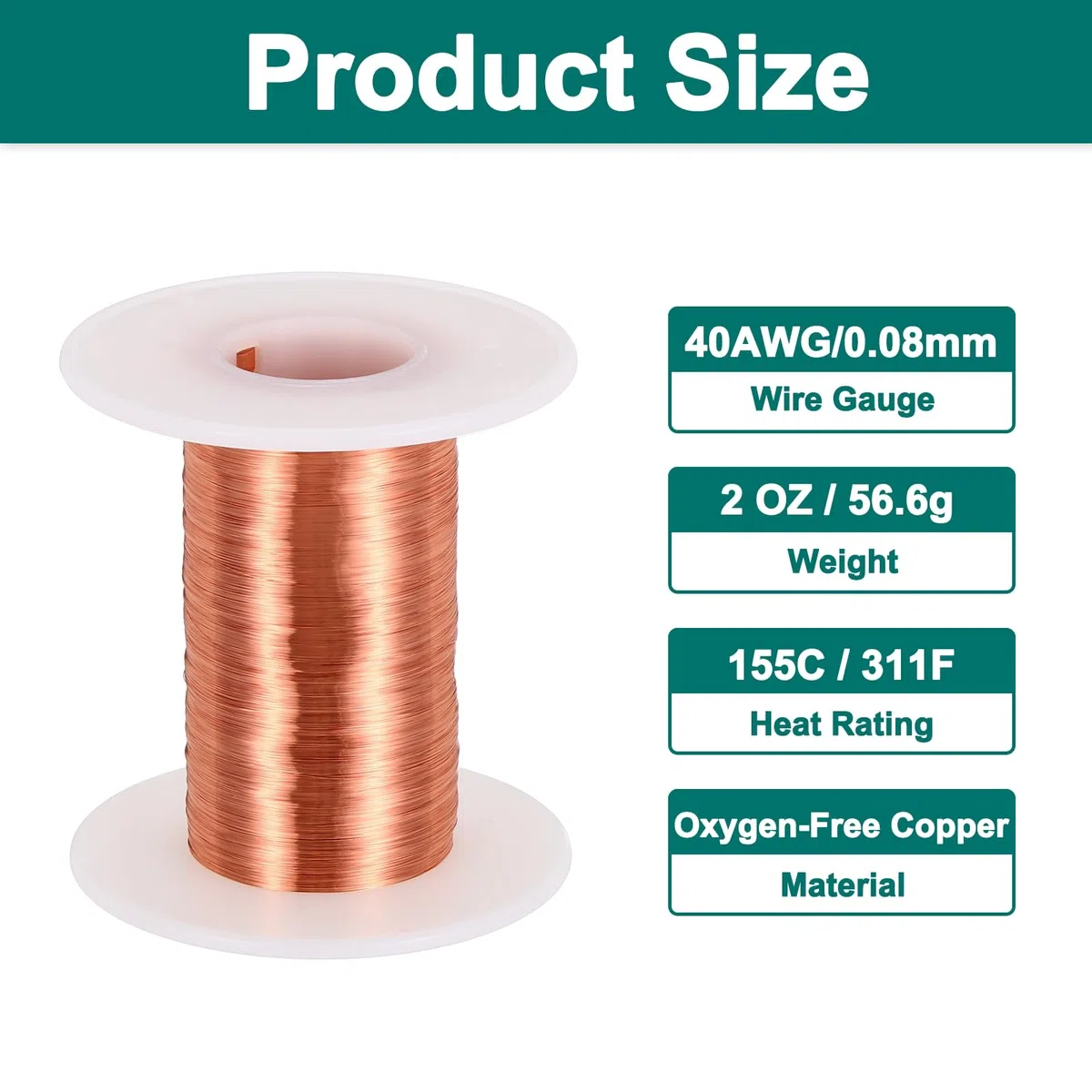 sourcing map Alambre magnético de 40 AWG, alambre de cobre esmaltado de calibre 40, alambre de bobina magnética de 2 onzas para transformador, motor, eléctrico, 155C (311F)