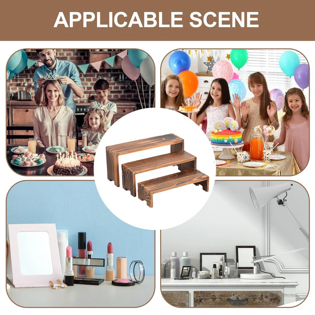 Soporte De Cupcake - Soporte De Pastel De Madera | Portes De Madera | Organizador De Pastel Rectangular, Soportede Postres para Colecciones Food Perfume Food | Los Elevadores De Desuso Apilables De 3