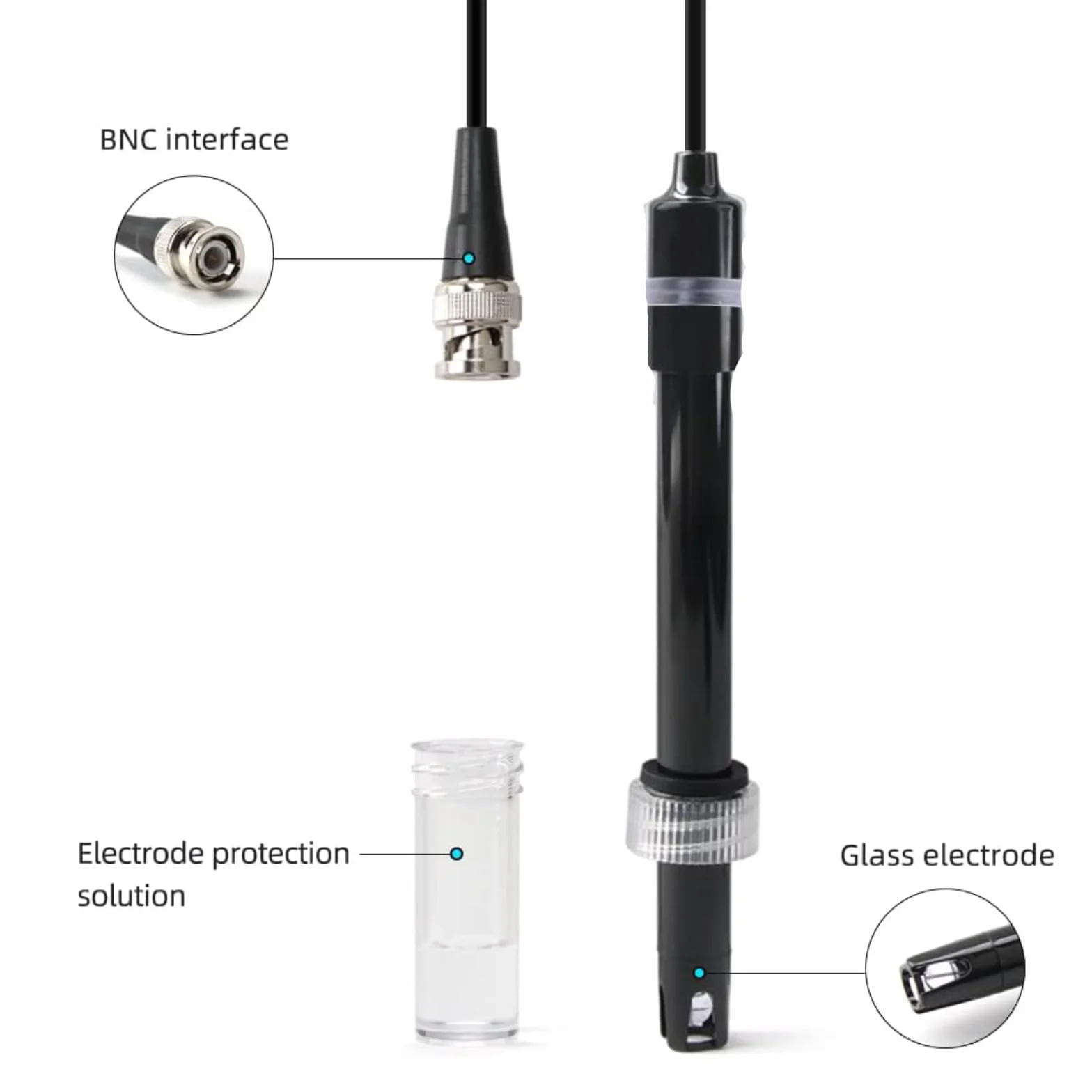 Sonda PH, 0-14, Electrodo De PH Largo Cuerpo PH Electrodo PH Dispositivo Sensor Con BNC Enchufe, Sonda De Ph Sonda/Electrodo De Repuesto Para Medidores PH Controlador PH Probador
