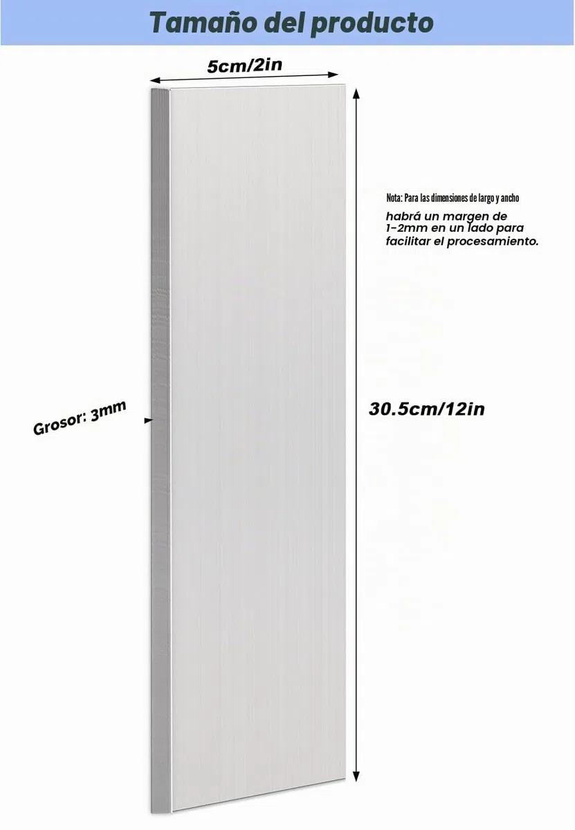 2 barras planas cuadradas de aluminio, 3 mm de grosor x 2 pulgadas de ancho x 12 pulgadas de largo, placa de uso general 6061, T6511 sólido nuevo stock MLL, para manualidades, cubierto con película